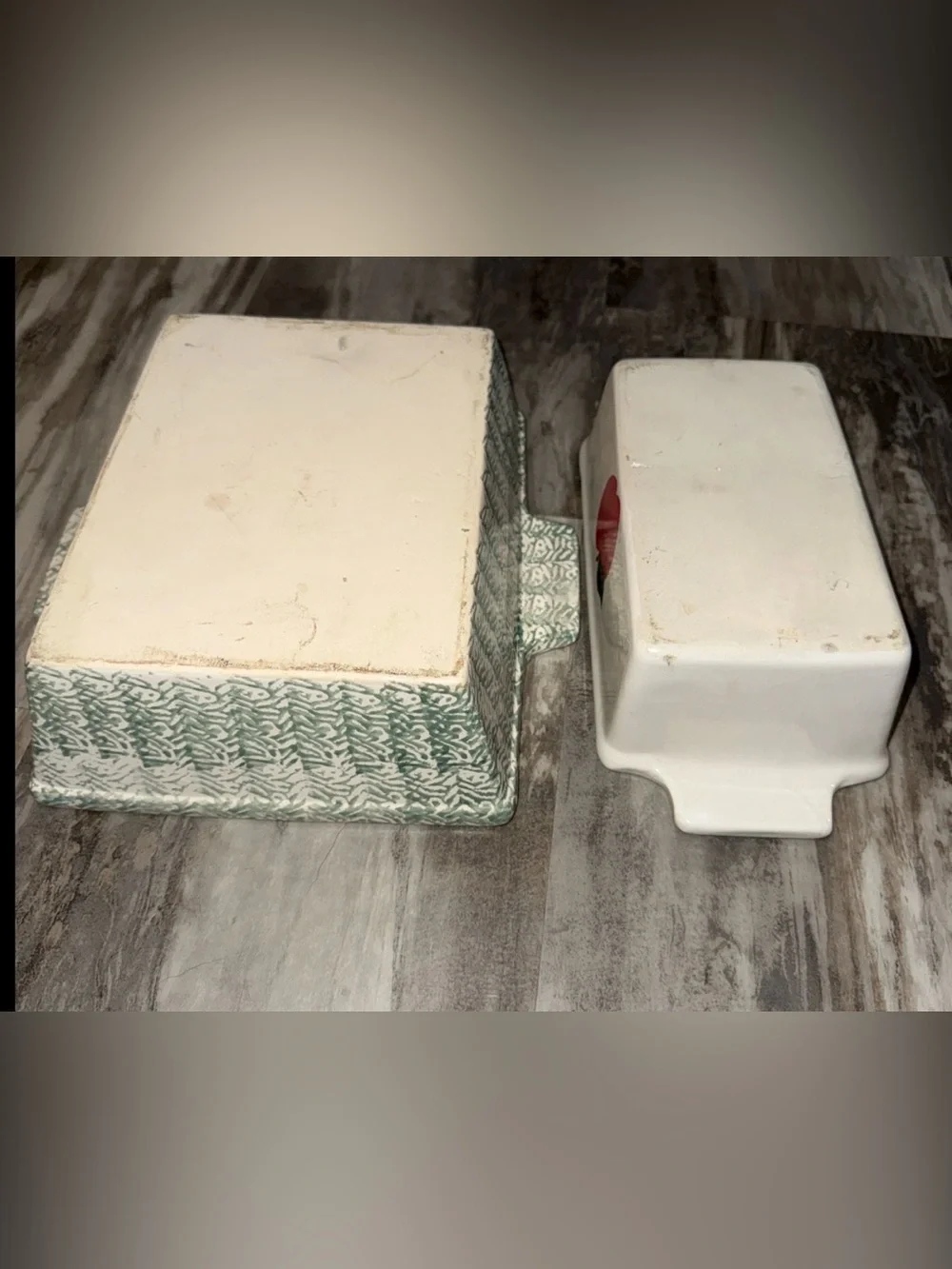 Lot Of 2 Vintage Stoneware Apple Design Baking Dish Loaf Bread Pan 8x10 & 5x8